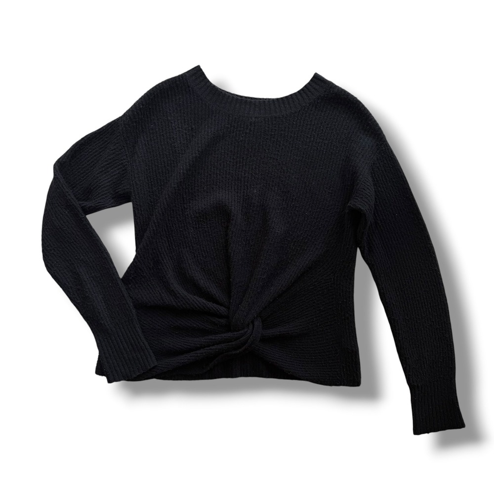 OFFLINE by Aerie Women's Sm Black Twist Front Ribbed Knit Crew Neck Sweater Cozy